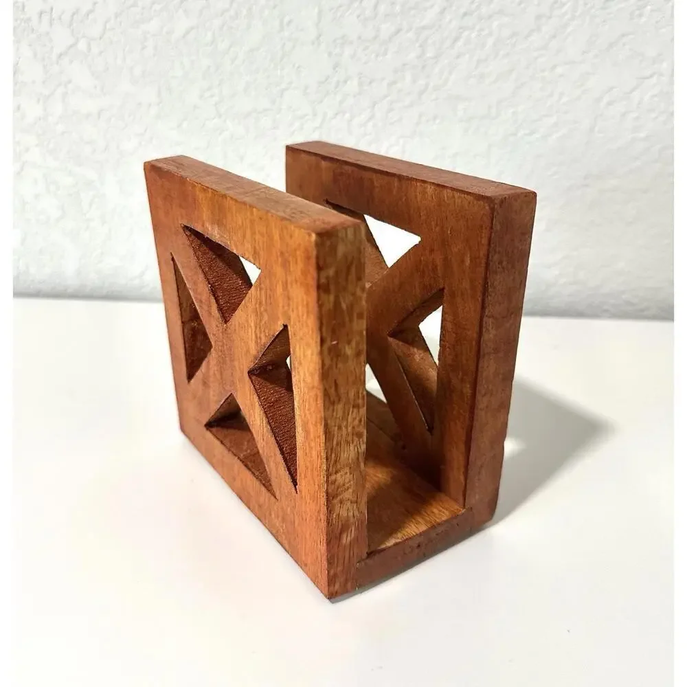 Unbranded Wooden Napkin Holder Handmade Reddish Wood X Design Rustic Farmhouse